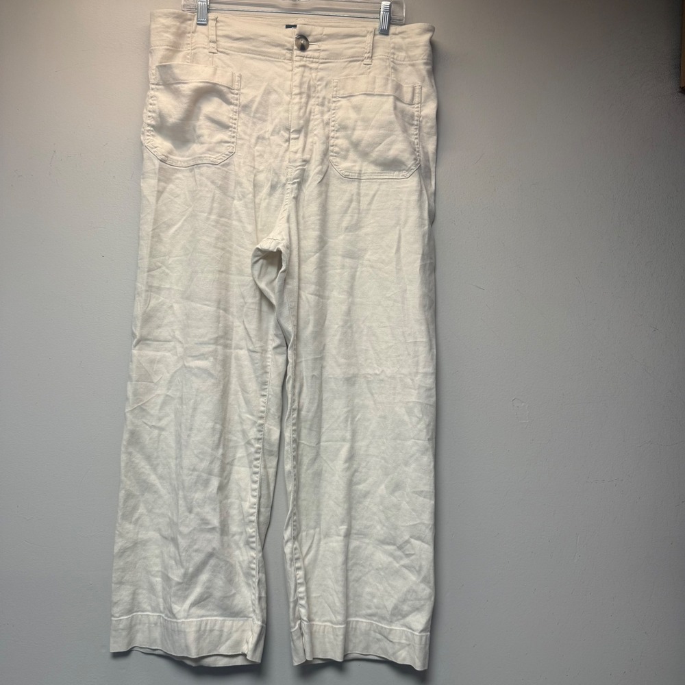 Maeve The Colette Pants Womens 33 Ivory Excellent Wide Leg Cropped High Rise